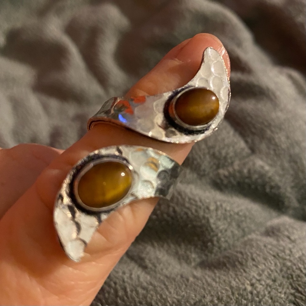 🌱 Big DoubleTiger Eye .925 Silver Plate Ring  8
